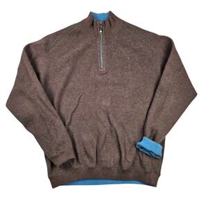 Tommy Bahama Reversible Sweater Mens Large Pullover 1/4 Zip Jacket Blue Brown